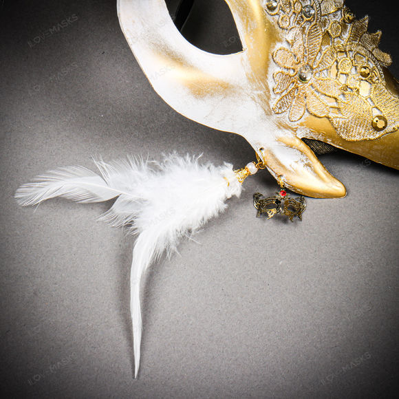 Krampus Gold Horn Lace  Animal Devil Women Mask - White - Picture 10 of 10